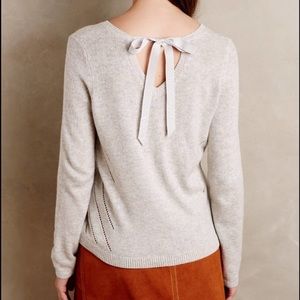 Moth for Anthropologie Ribbon Tie-Back V Neck Sweater